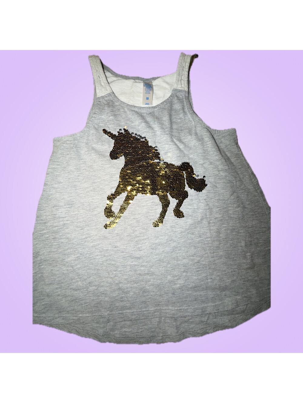 Justice Girls Size 10 Gray Reversible Sequin Unicorn Tank Top